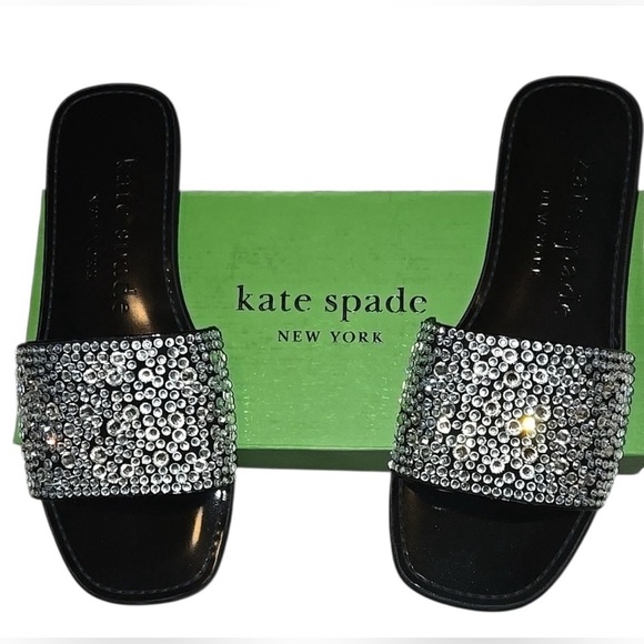 Kate Spade Silver and Black Sandals with Rhinestone Embellishments - Picture 1 of 8